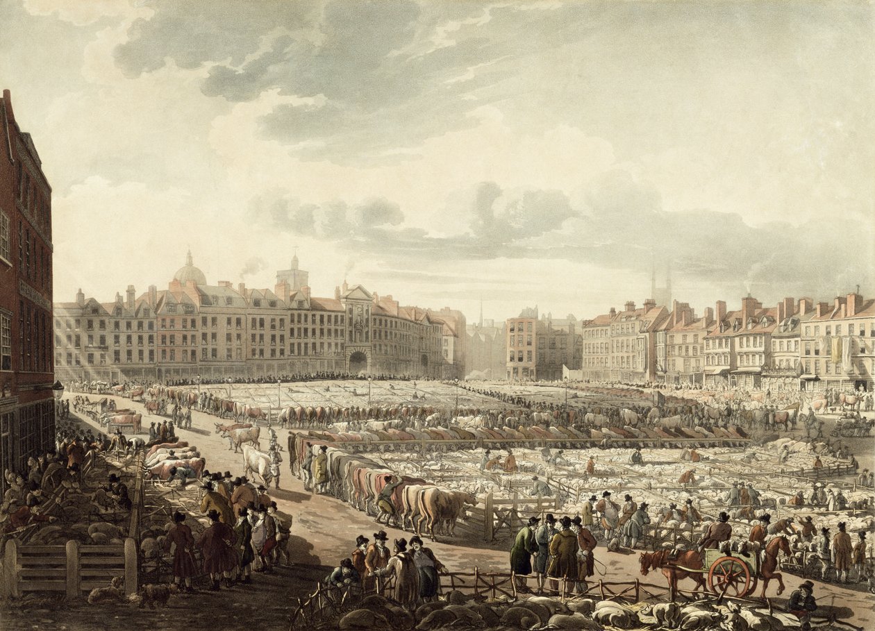 A Smithfield piac madártávlatából (akvatinta) alkotó: Thomas Rowlandson