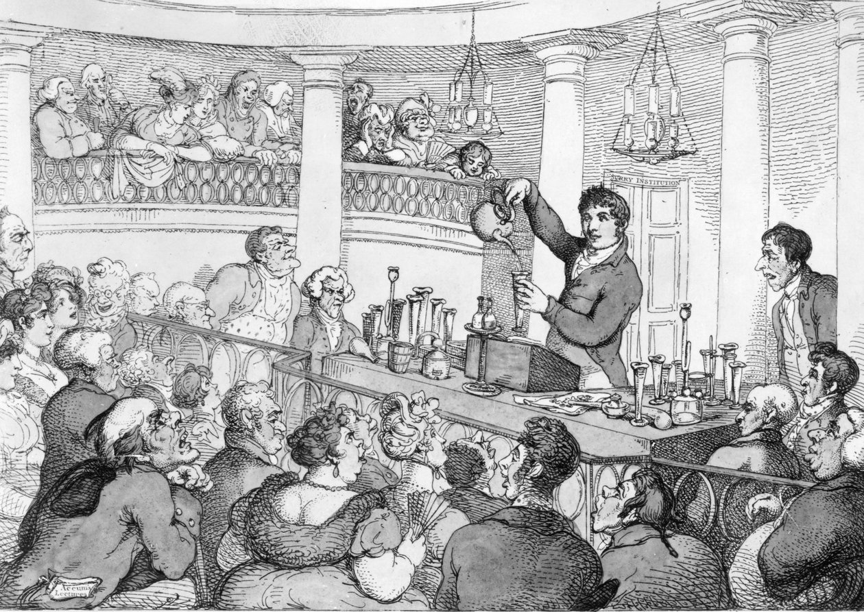 Kémiai előadások, 1809 körül alkotó: Thomas Rowlandson