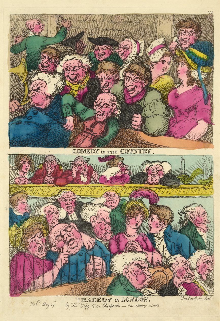 Vidéki komédia, londoni tragédia, 1807 (kézzel színezett metszet) alkotó: Thomas Rowlandson