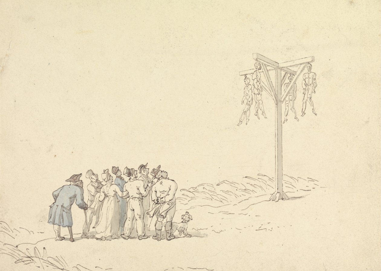 Tömeg egy Gibbet által alkotó: Thomas Rowlandson
