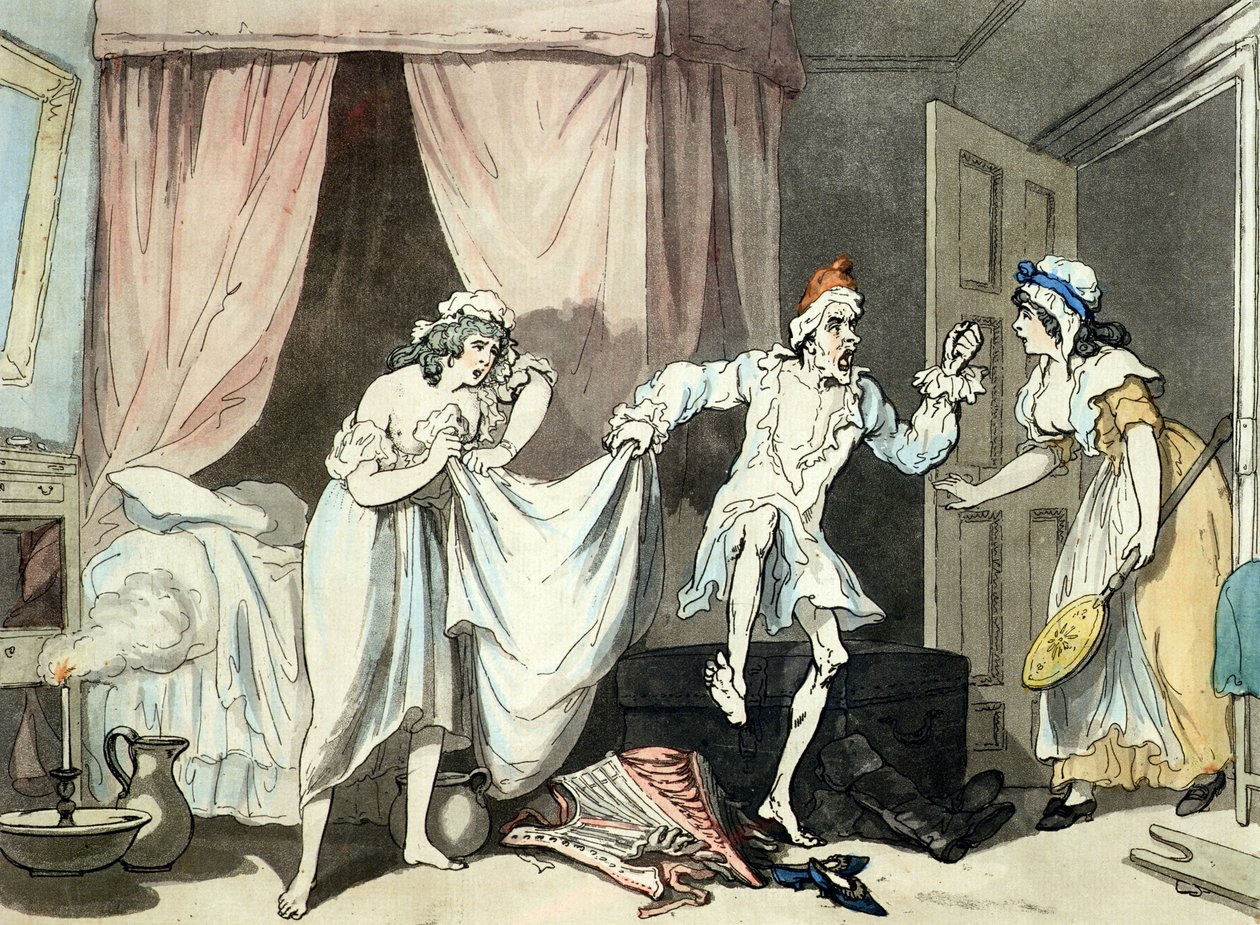 Damp Sheets, aquatinta Thomas Malton (1748-1804), pub. 1791 (színes rézkarc akvatintával) alkotó: Thomas Rowlandson