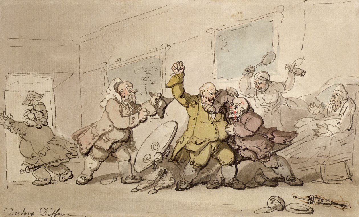 Az orvosok különböznek (toll, tinta és WC papíron) alkotó: Thomas Rowlandson