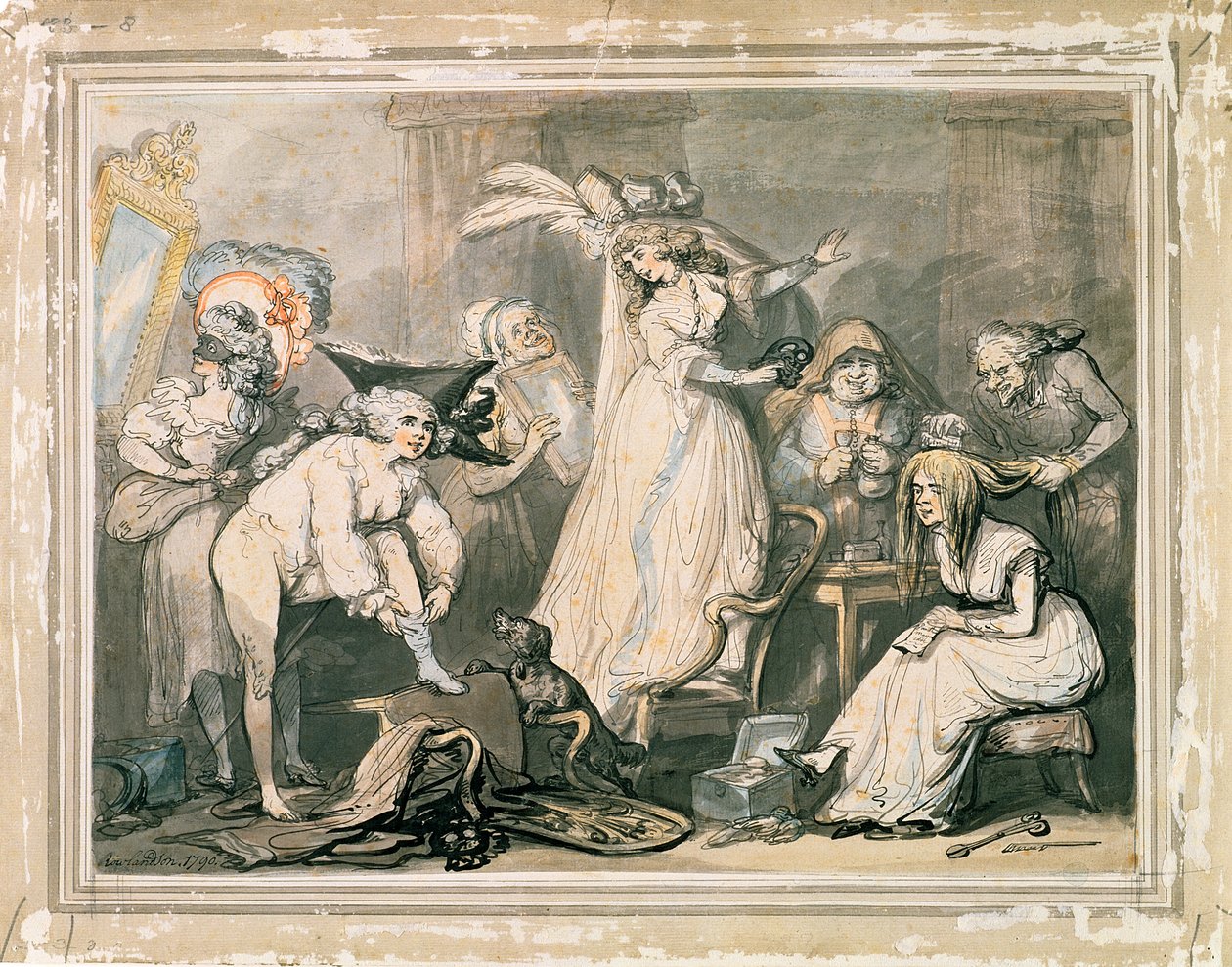Öltözködés egy álarcosbálra, 1790 (ceruza ceruzával, tollal és wc-vel, papírra) alkotó: Thomas Rowlandson