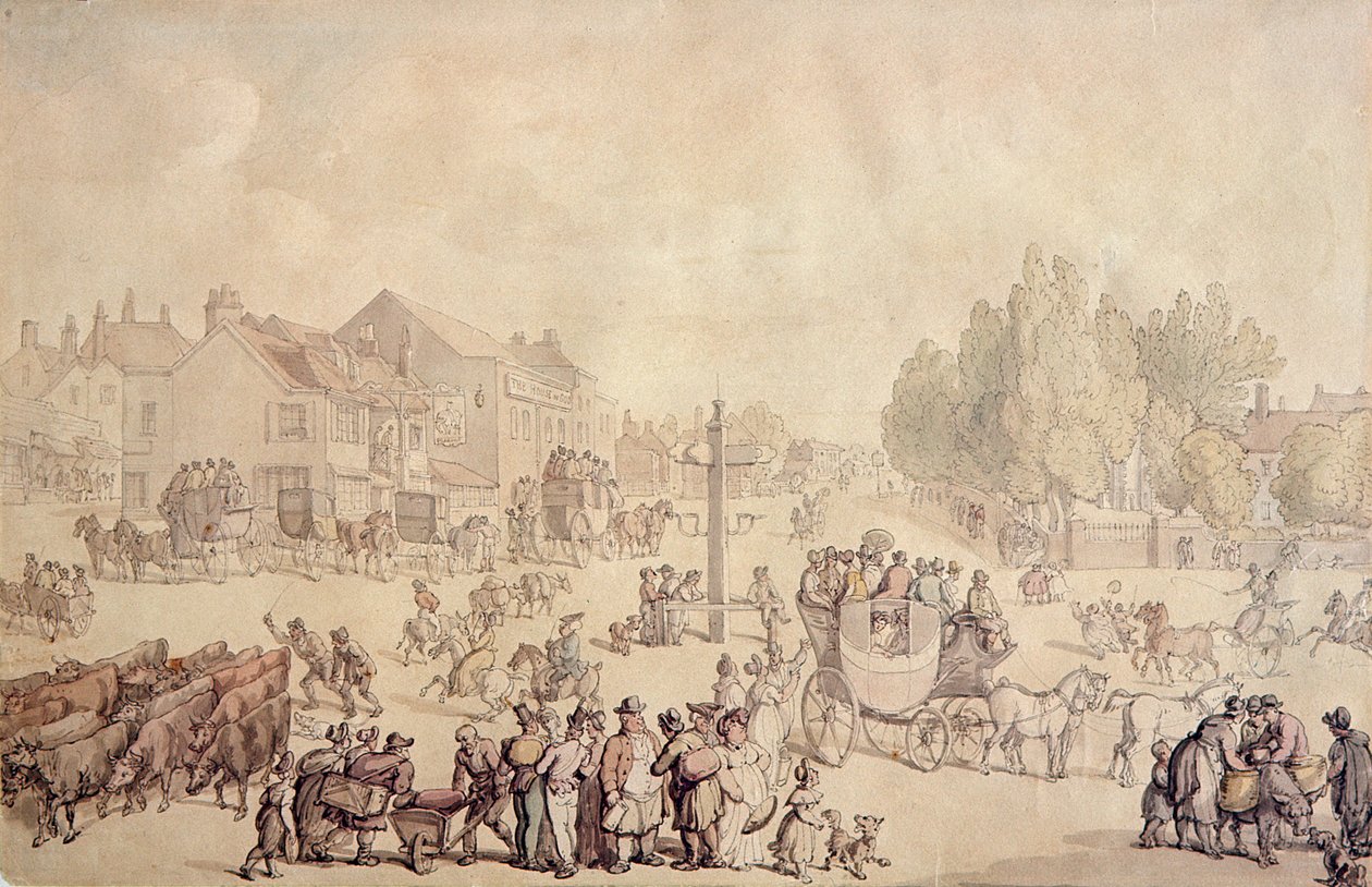 Elefánt és kastély (kézzel színezett metszet) alkotó: Thomas Rowlandson