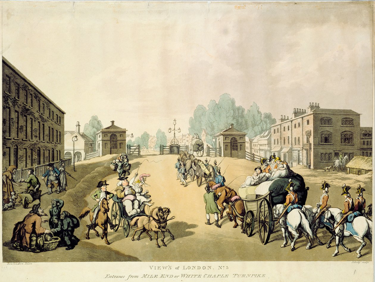 Bejárat a Mile End vagy a Whitechapel Turnpike felől alkotó: Thomas Rowlandson