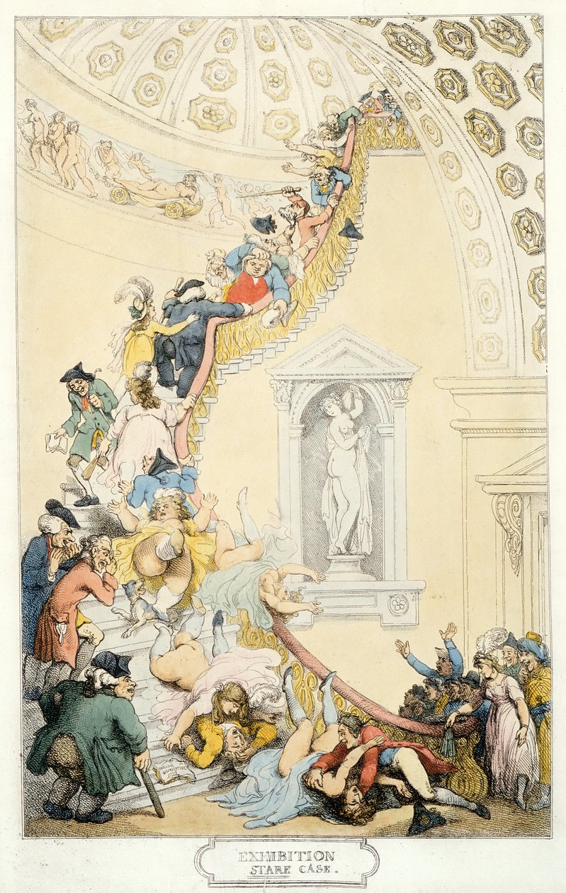Exhibition Stare Case, 1800 körül (színes rézkarc) alkotó: Thomas Rowlandson