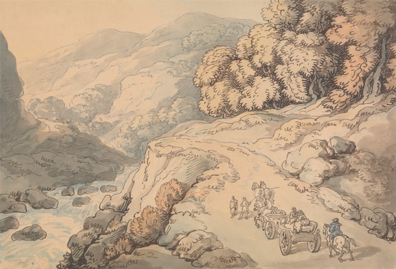 A Conwy folyón esik, Észak -Wales alkotó: Thomas Rowlandson