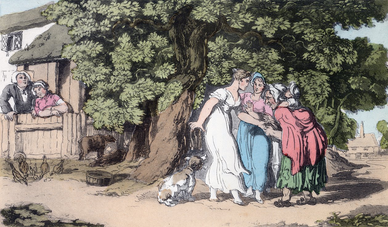 Jóslás, illusztráció Oliver Goldsmith "The Vicar of Wakefield" című művéből, kiad. Ackermann, 1817 (kézzel színezett akvatinta) alkotó: Thomas Rowlandson
