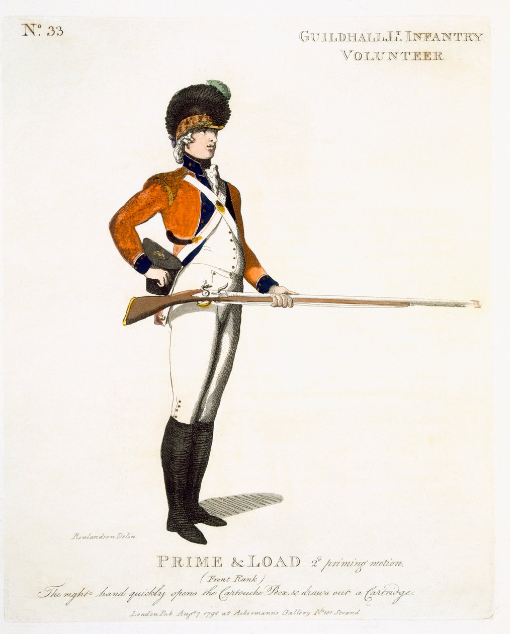 Guildhall Light Infantry Volunteer, 33-as tábla a „Loyal Volunteers of London and Environs”-tól, 1798 alkotó: Thomas Rowlandson