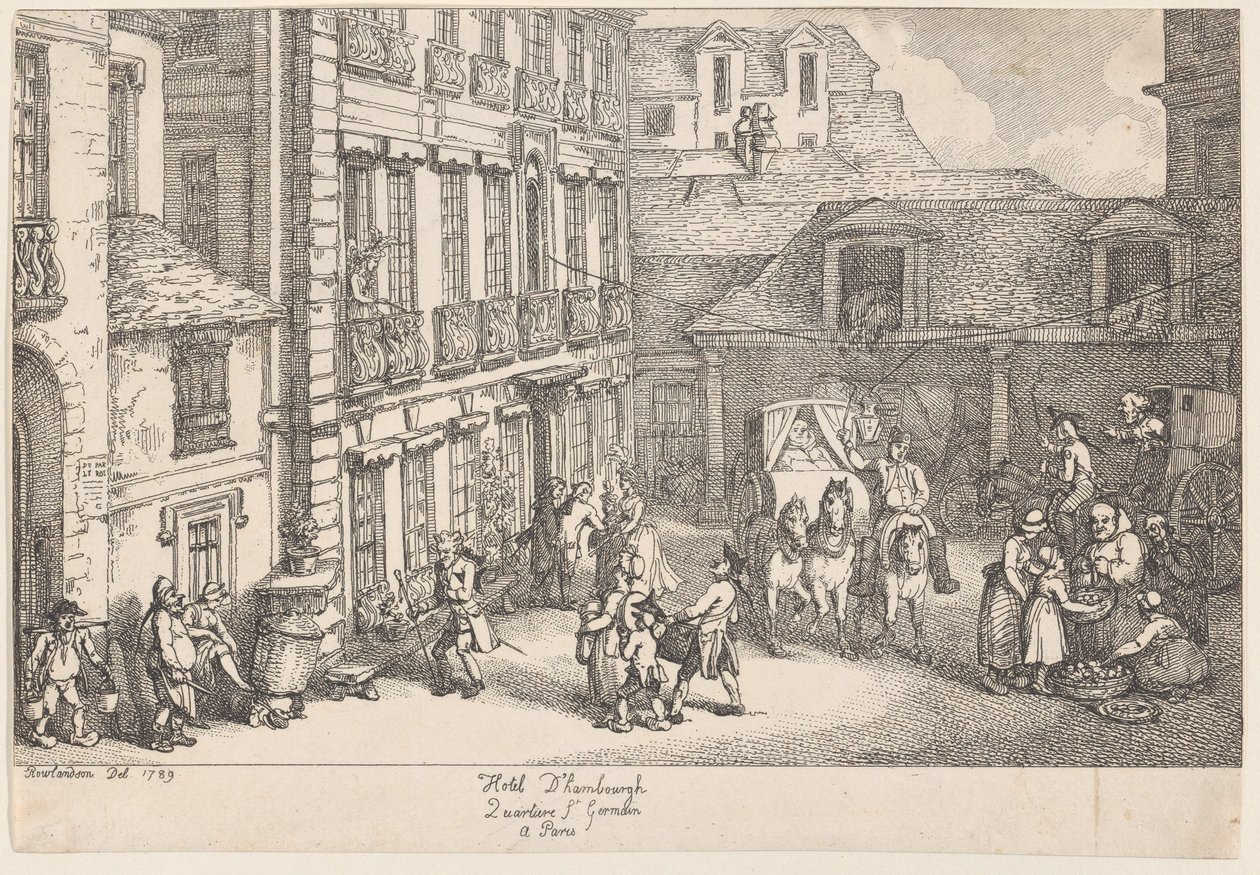 Hotel dHambourgh, Quartiere St. Germain a Paris, 1789 alkotó: Thomas Rowlandson