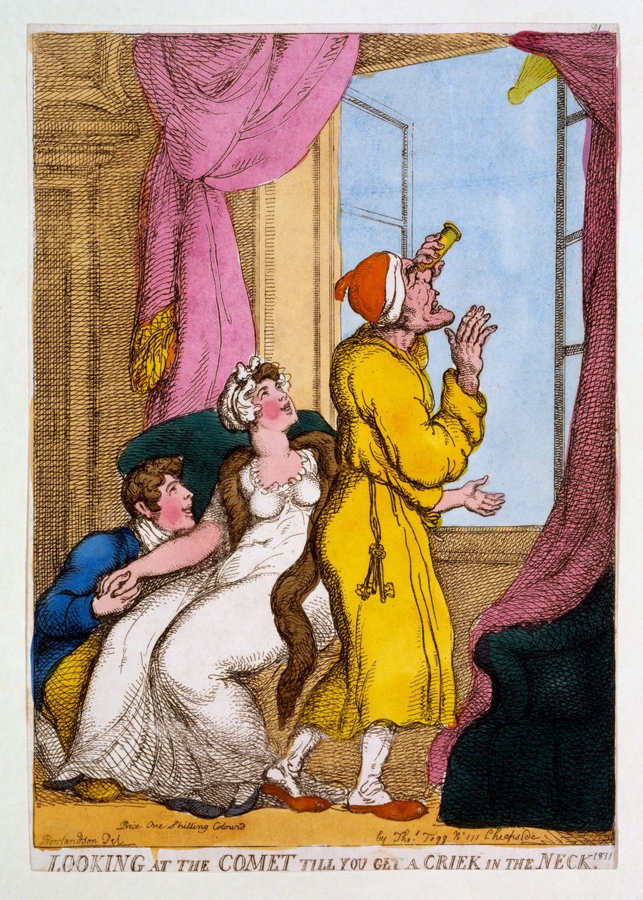 Nézzük az üstököst, amíg meg nem kapunk egy Criek in the Neck, 1811 (kézzel színezett metszet) alkotó: Thomas Rowlandson