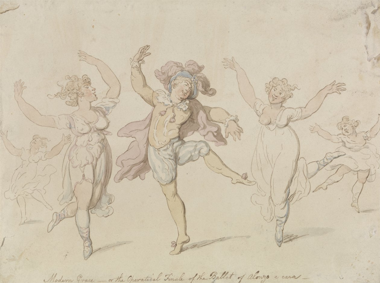 Modern Grace avagy, Az Alonzo e caro balett operaházi fináléja (wc tollal és tintával szőtt papíron) alkotó: Thomas Rowlandson