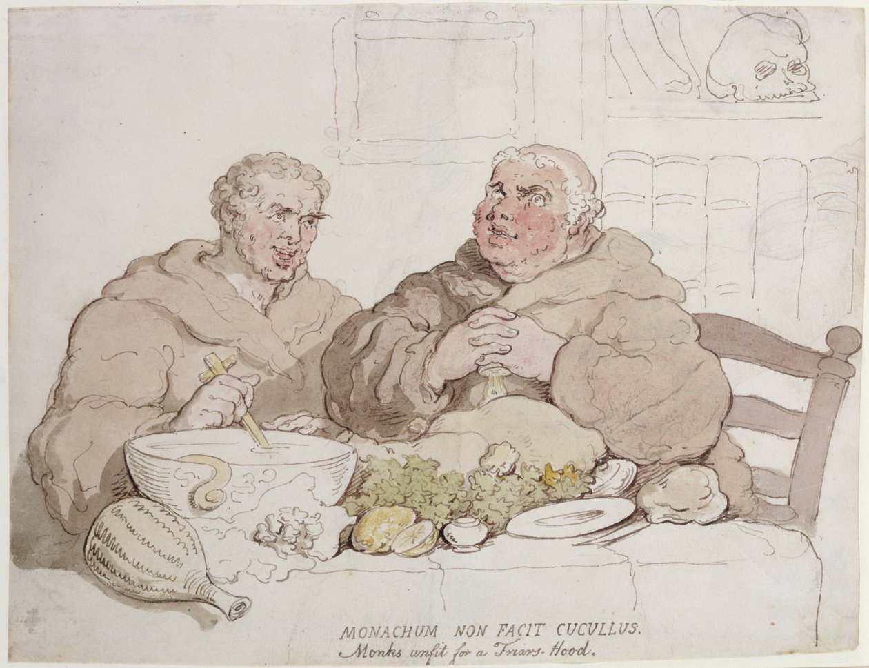 A szerzetesek nem alkalmasak a csuklyára (toll, tinta és WC papíron) alkotó: Thomas Rowlandson