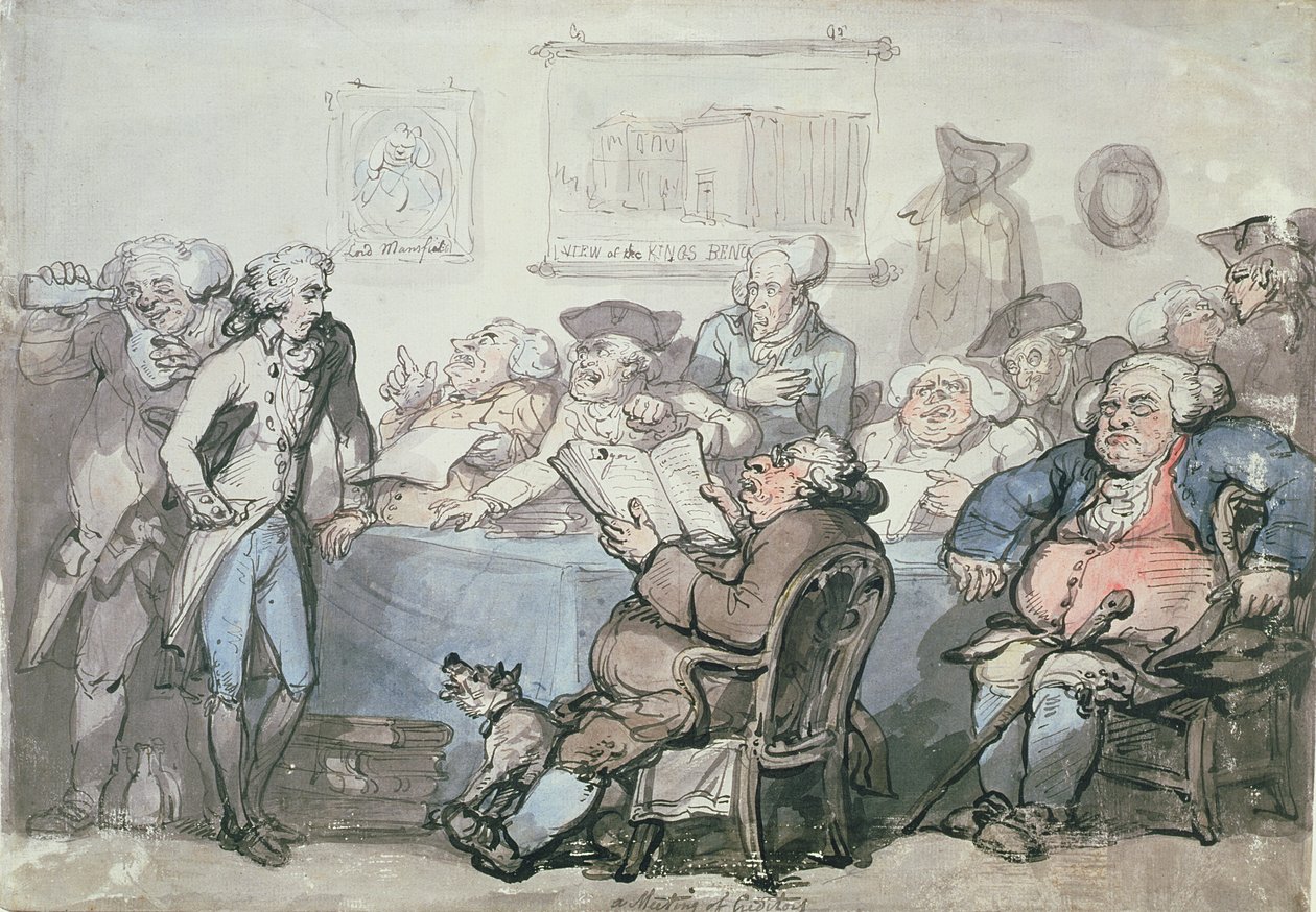 No.1744 A hitelezők gyűlése (toll, tinta és wc papírra) alkotó: Thomas Rowlandson