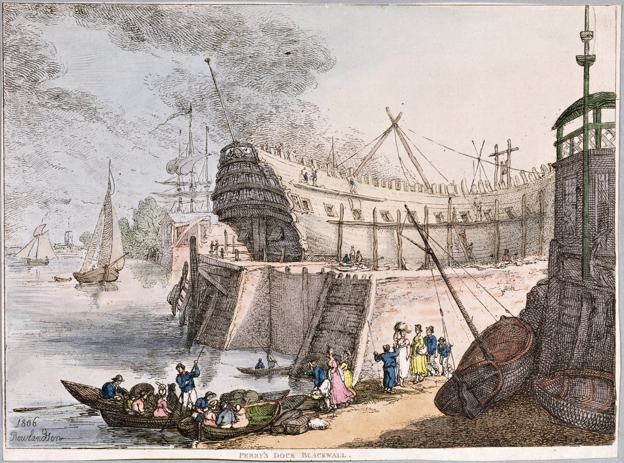 Perry dokkolója Blackwallban alkotó: Thomas Rowlandson