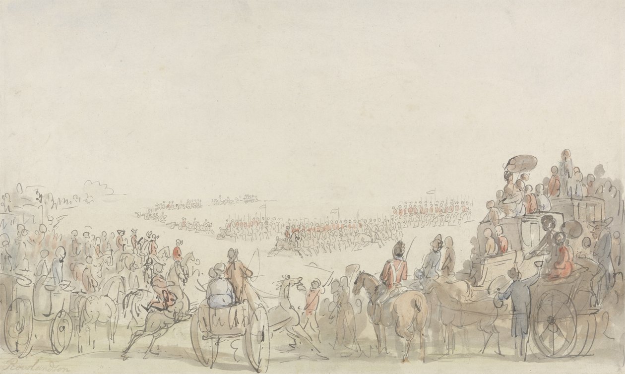 A Light Horse Volunteers áttekintése a Wimbledon Commonon, 1798 (toll és tinta wc-vel grafit fölött, papíron) alkotó: Thomas Rowlandson