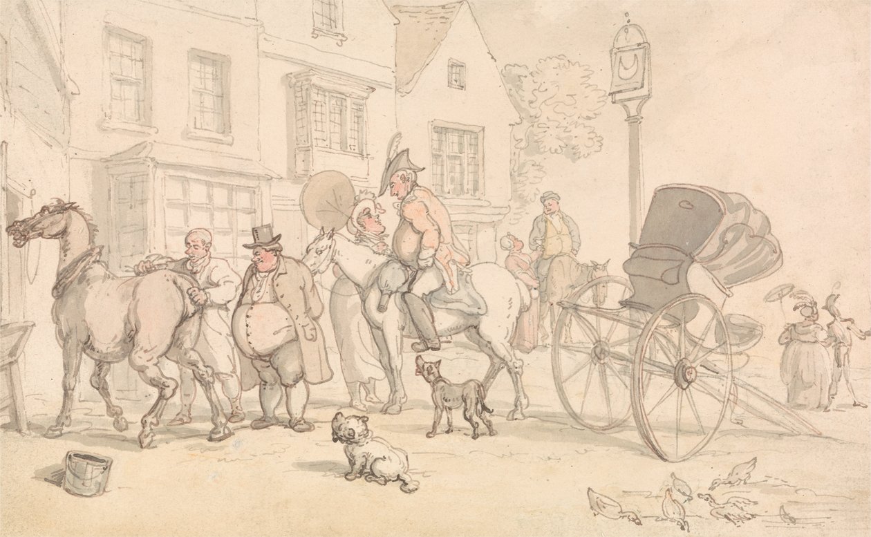 Jelenet a Half-Moon Innen kívül alkotó: Thomas Rowlandson