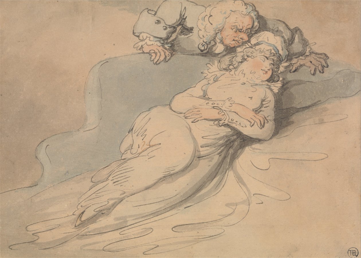 Alvó nő, akit egy férfi figyel alkotó: Thomas Rowlandson