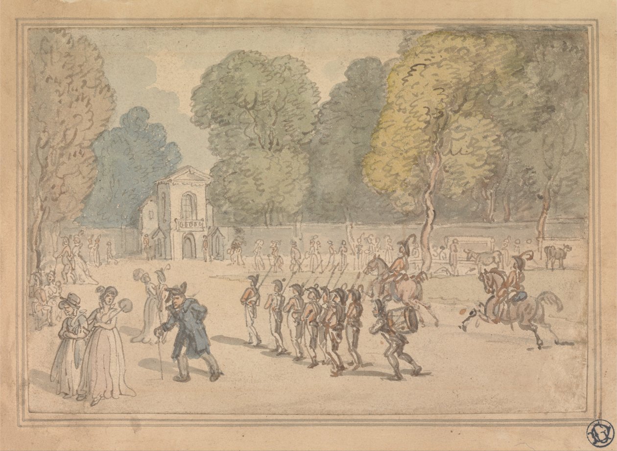 Katonák a St. James Parkban alkotó: Thomas Rowlandson