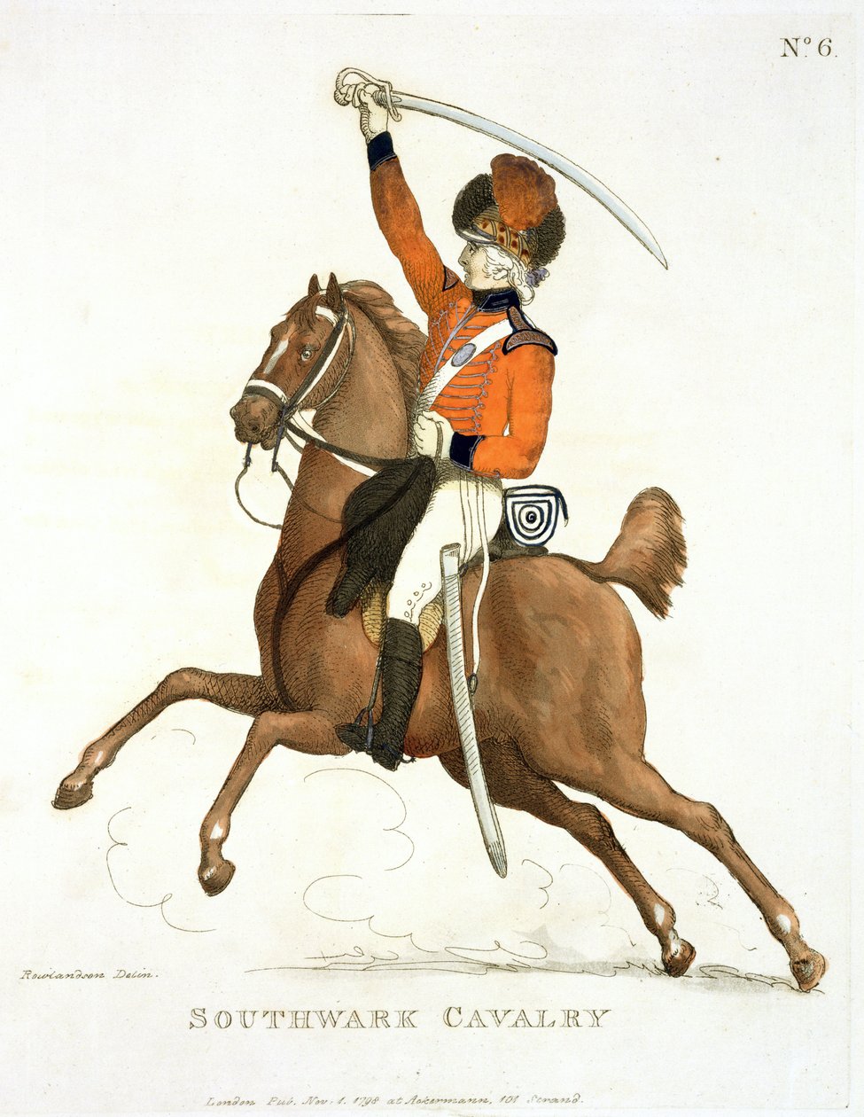 Southwark Cavalry Volunteer, 6. lemez a „Loyal Volunteers of London and Environs”-ból, 1798-ban alkotó: Thomas Rowlandson