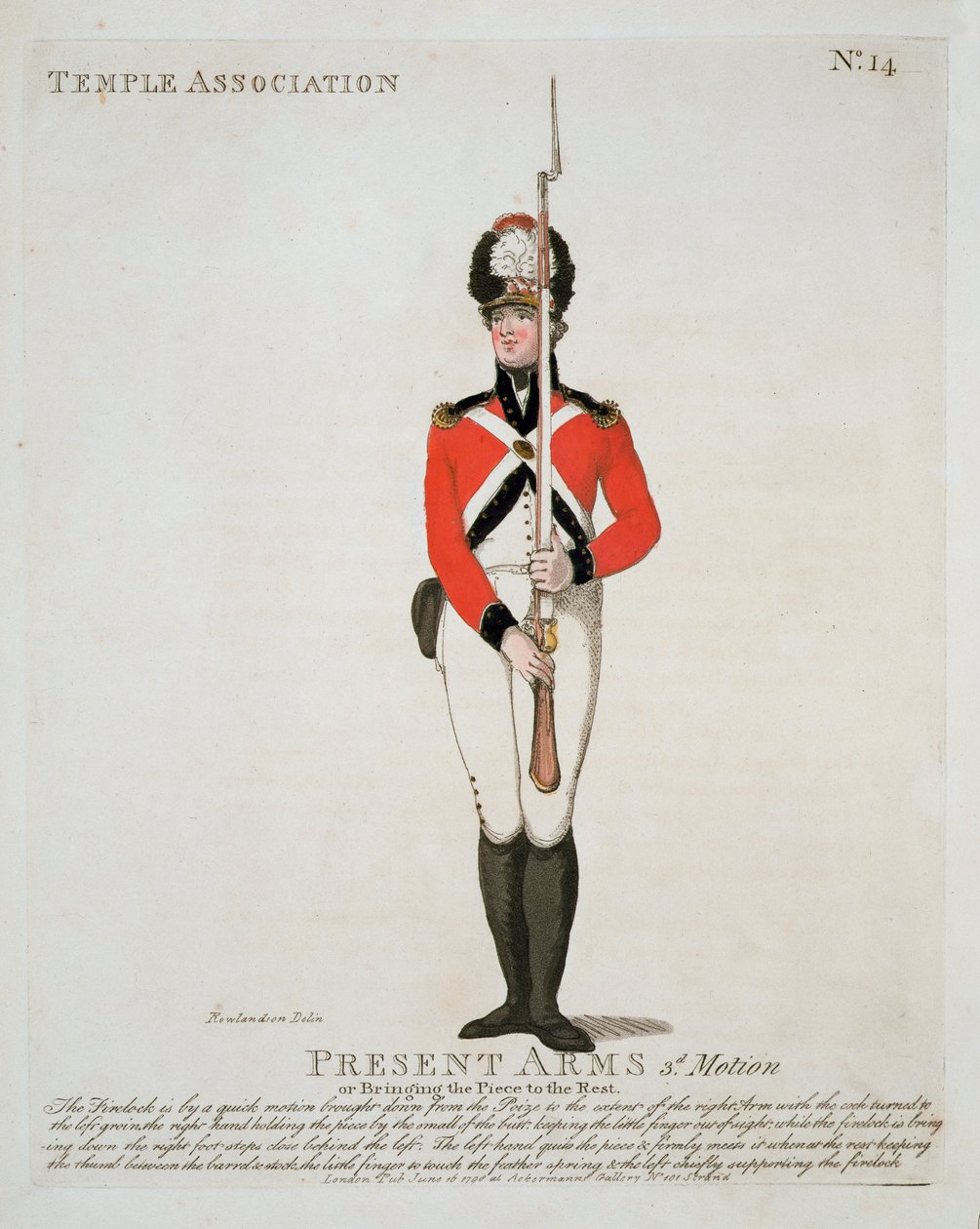 Temple Association Volunteer, 14. tábla a "Loyal Volunteers of London and Environs" című, 1798-ban kiadott kiadványból. alkotó: Thomas Rowlandson