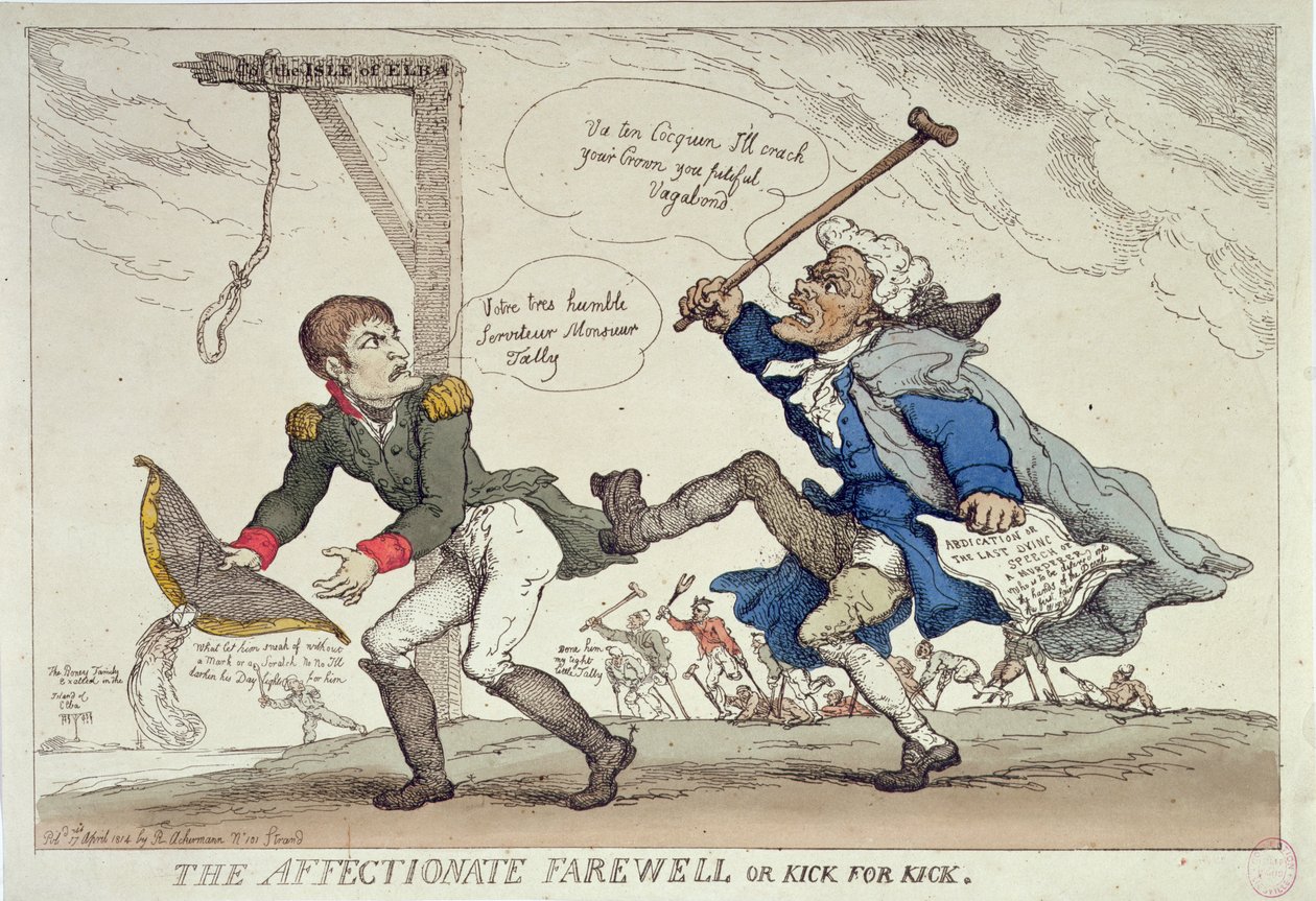 The Affectionate Farewell vagy, Kick for Kick, kiadó: R. Ackermann, 1814. április 17. alkotó: Thomas Rowlandson