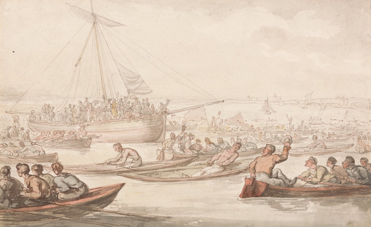 Az éves Sculling Race a Doggetts Coat és jelvényért alkotó: Thomas Rowlandson