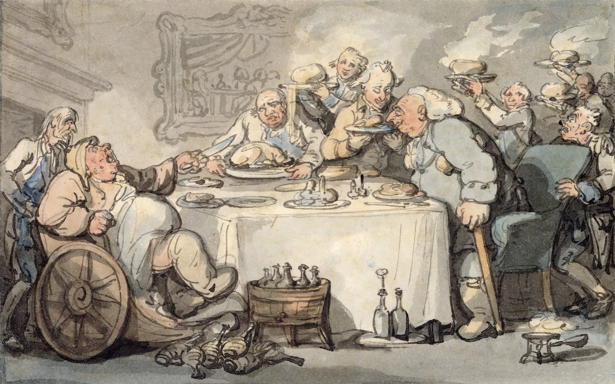 A fürdő kényelme: Köszvényes ínyenc vacsoránál (wc papíron) alkotó: Thomas Rowlandson