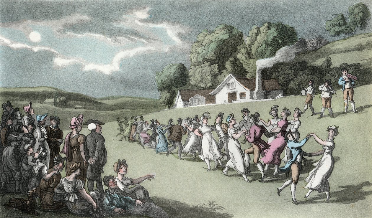 The Dance, illusztráció Oliver Goldsmith „The Vicar of Wakefield” című művéből, pub. Ackermann, 1817 (kézzel színezett akvatinta) alkotó: Thomas Rowlandson