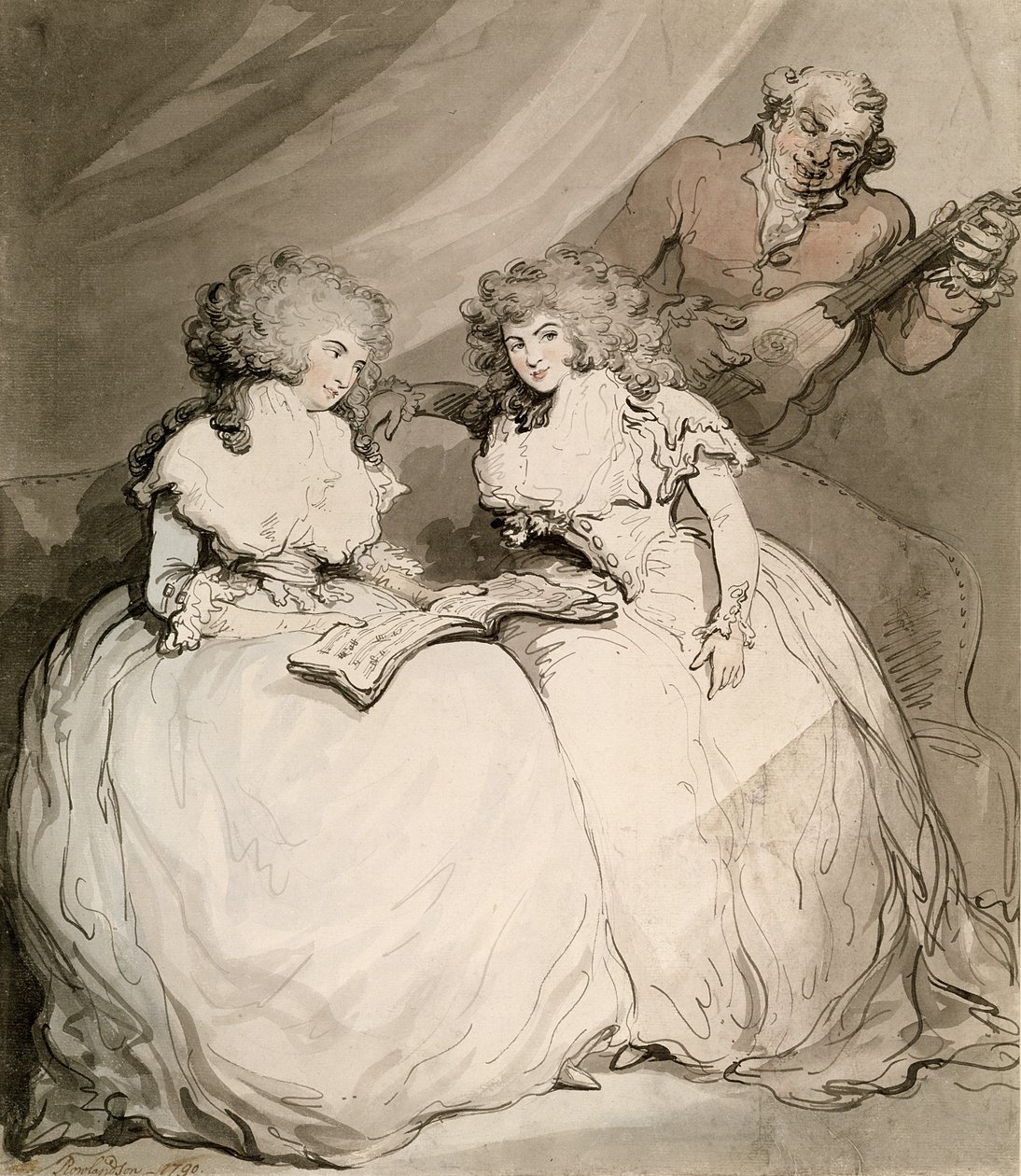 Devonshire hercegnője és nővére, Bessborough grófnője (Wc tollal és fekete tintával, ceruzával a papíron) alkotó: Thomas Rowlandson