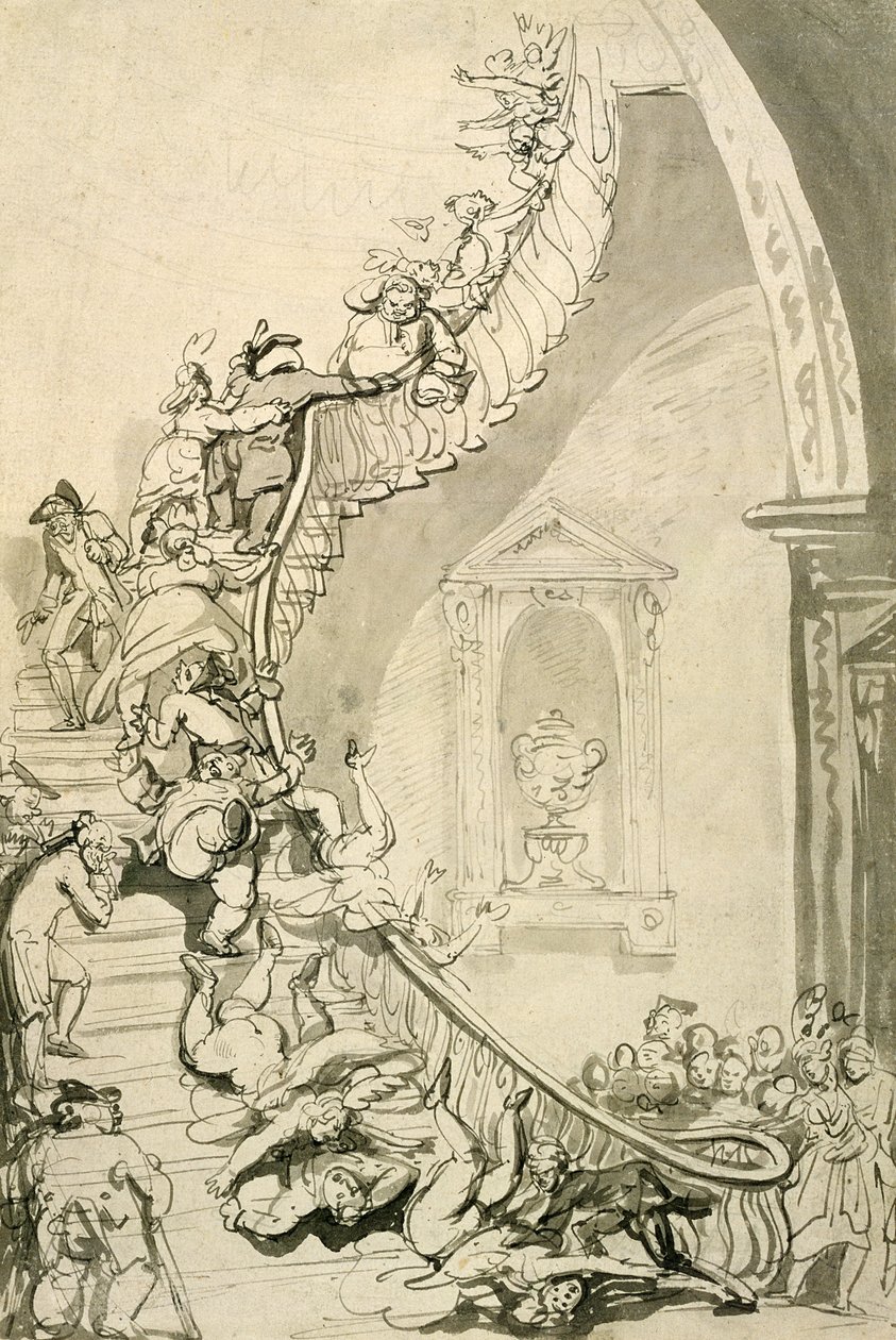A kiállítás lépcsőháza (toll és tus, mosás, papír) alkotó: Thomas Rowlandson