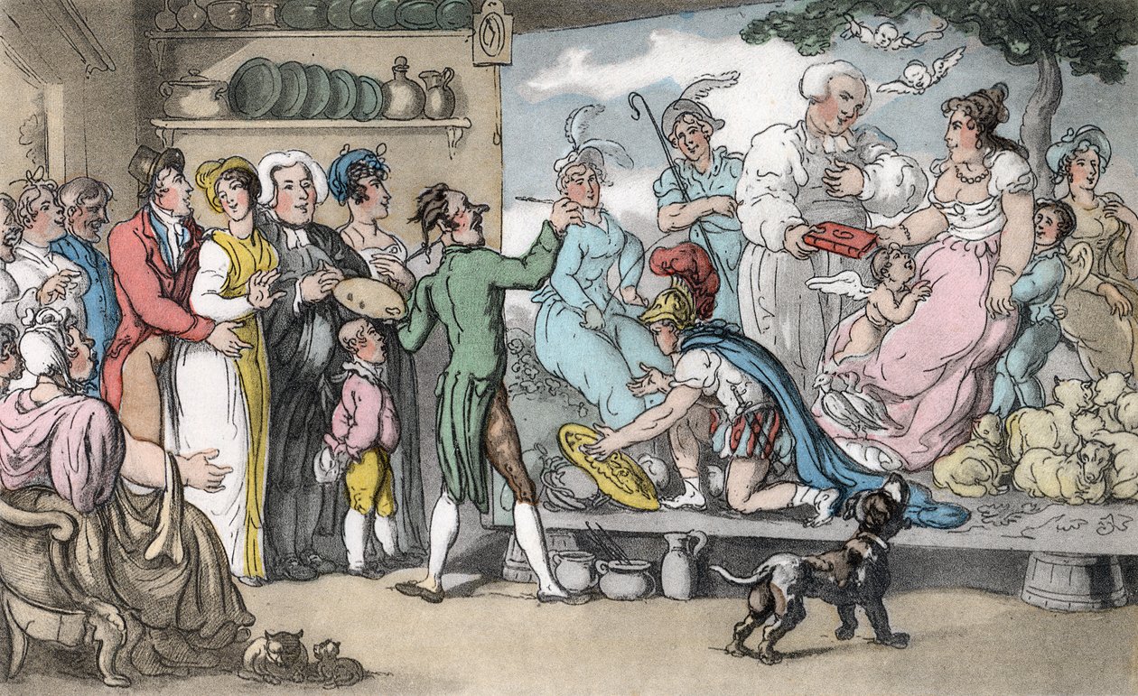 A családi kép, Oliver Goldsmith "The Vicar of Wakefield" című könyvéből készült illusztráció, pub. Ackermann, 1817 (kézzel színezett akvatinta) alkotó: Thomas Rowlandson