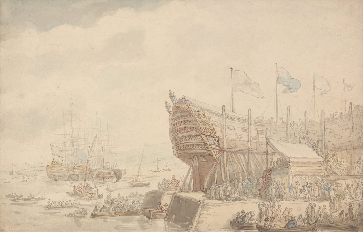 A H.M.S. elindítása Hibernia 1804 alkotó: Thomas Rowlandson
