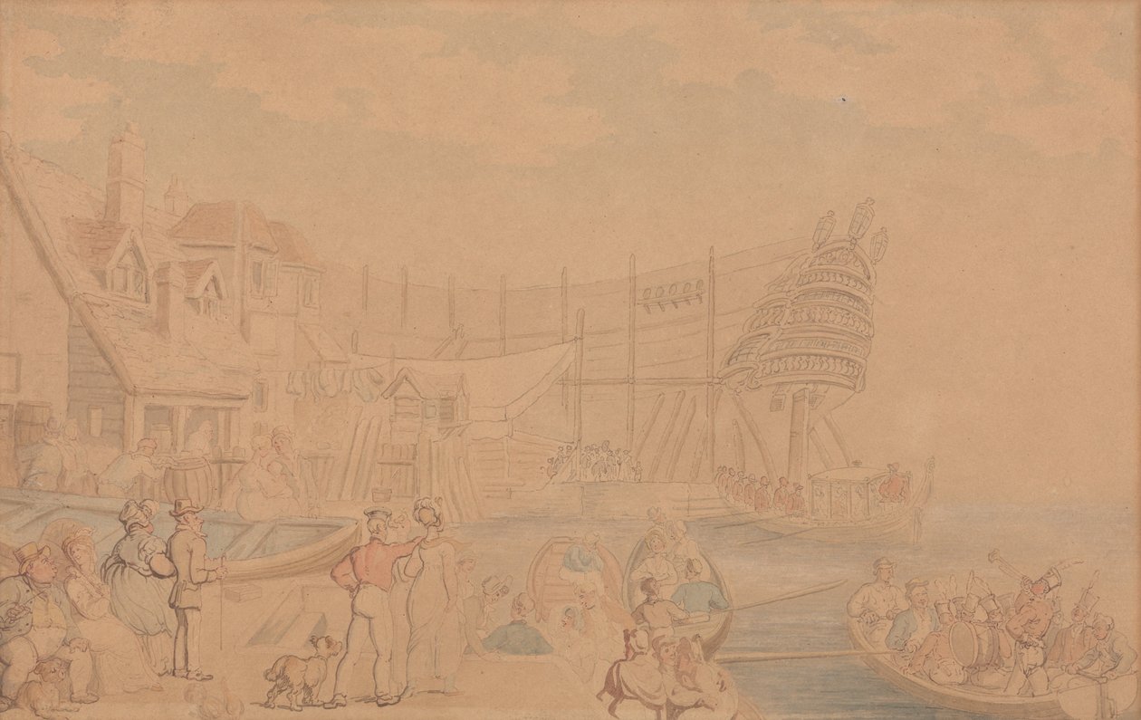 A hajó elindítása alkotó: Thomas Rowlandson