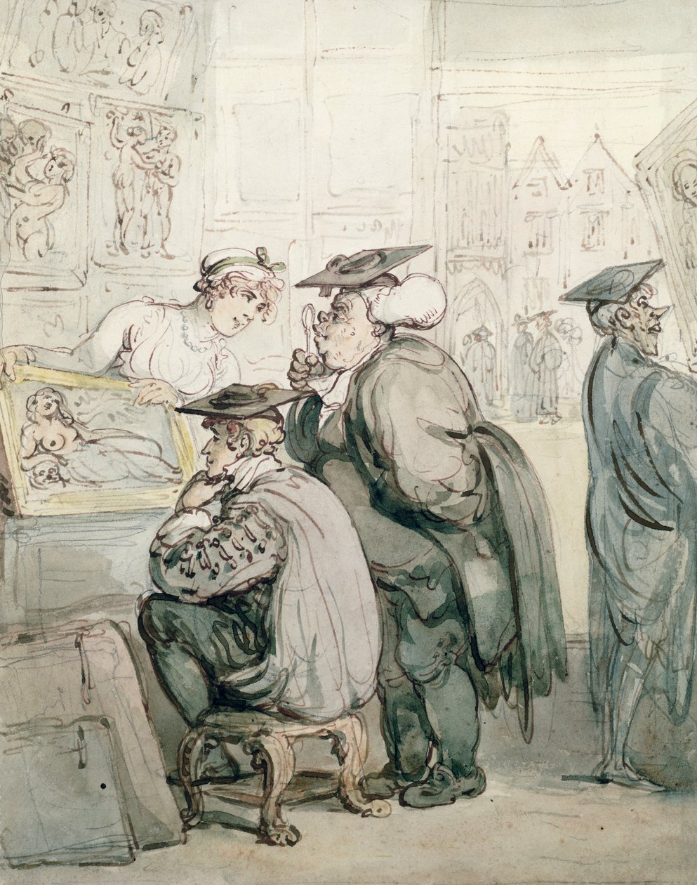 The Lounge az Old Print Shopban, Oxford (tinta és WC papíron) alkotó: Thomas Rowlandson