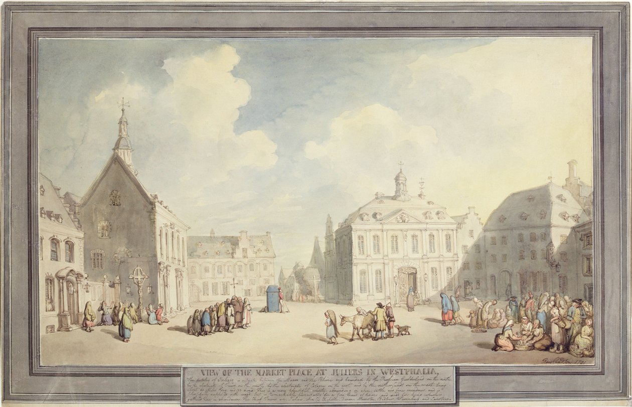 A piactér Juliers-nél Vesztfáliában, 1791 (toll és tinta, valamint akvarell grafit felett papíron) alkotó: Thomas Rowlandson
