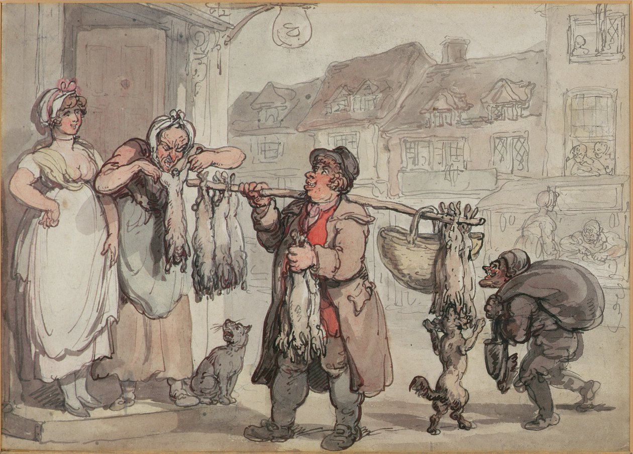 A nyúlkereskedő (toll, tinta és wc papíron) alkotó: Thomas Rowlandson