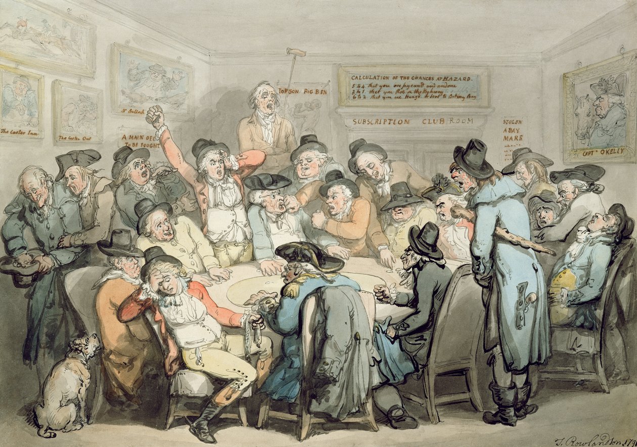 Az előfizetési klubszoba (toll, tinta és wc papíron) alkotó: Thomas Rowlandson