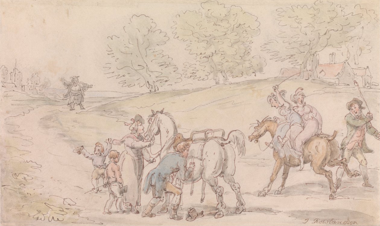 A wakefieldi helynök- A vikáriusok családja az egyház felé vezető úton alkotó: Thomas Rowlandson