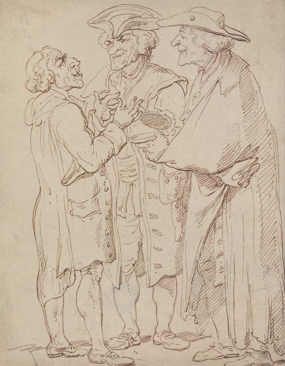 Három teljes hosszúságú férfi beszélő figura alkotó: Thomas Rowlandson
