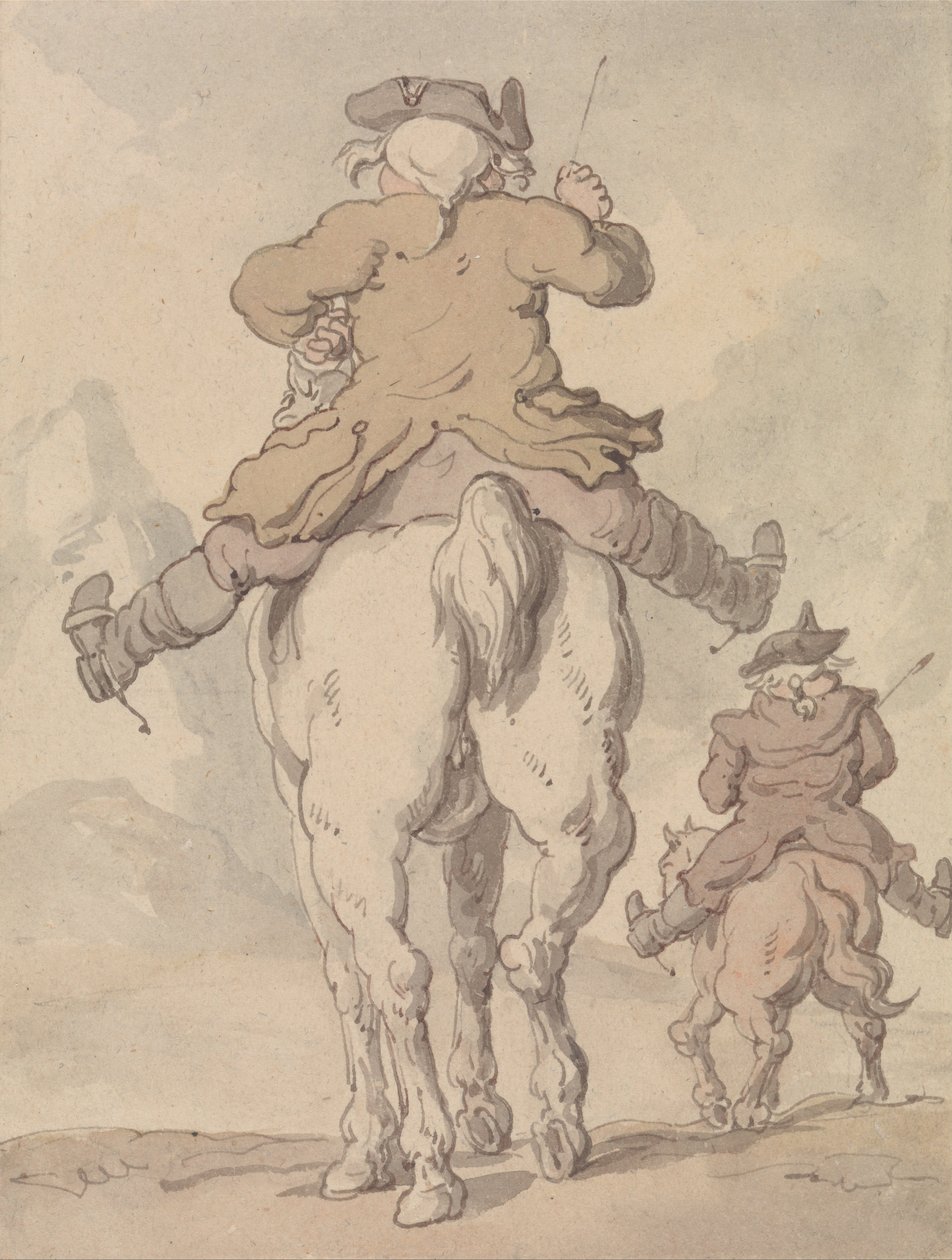 Két férfi lóháton, hátulról nézve alkotó: Thomas Rowlandson