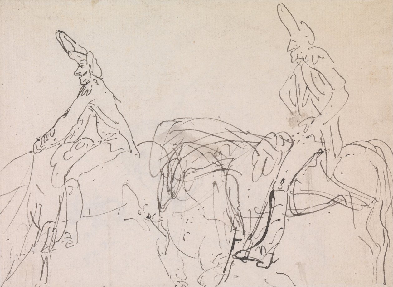 Két tanulmány egy francia lovasságról. alkotó: Thomas Rowlandson