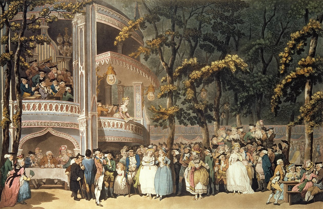 Vauxhall Gardens Ackermann „London mikrokozmosza” című művéből, 1809 (toll és tus akvarellre) alkotó: Thomas Rowlandson