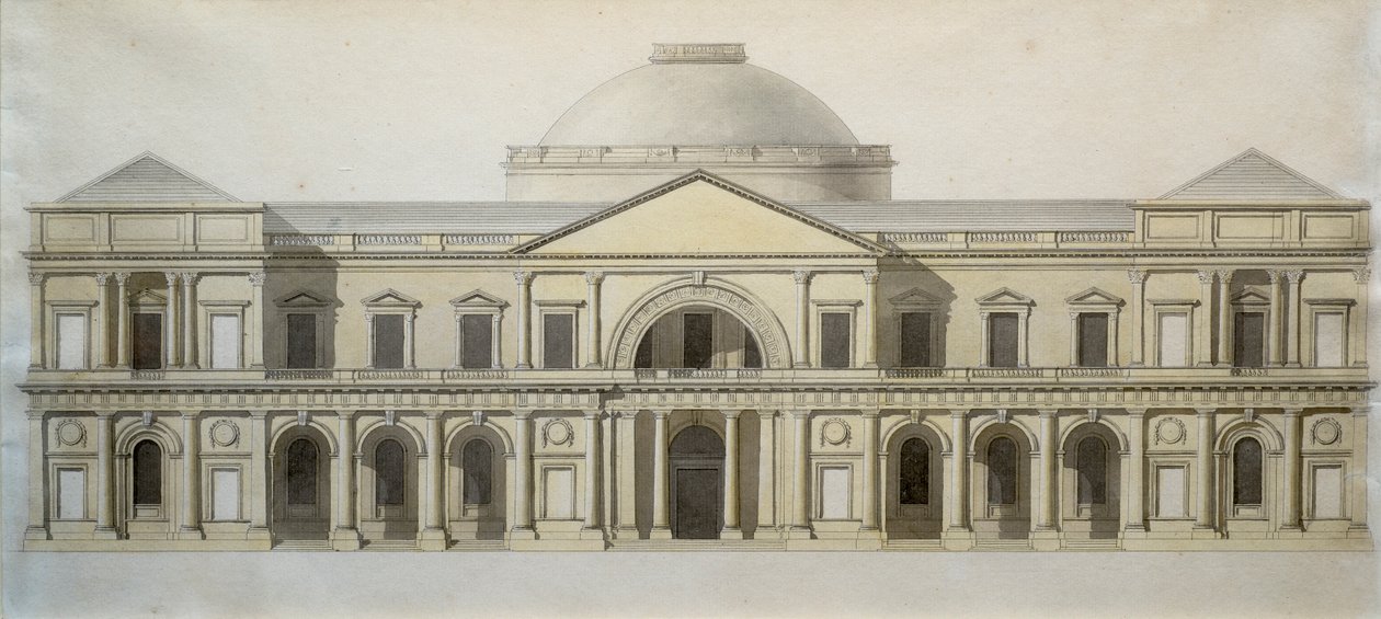 Versenytervek a dublini Royal Exchange épülethez, 1769 körül (toll és tinta színes mosással papíron) alkotó: Thomas Sandby