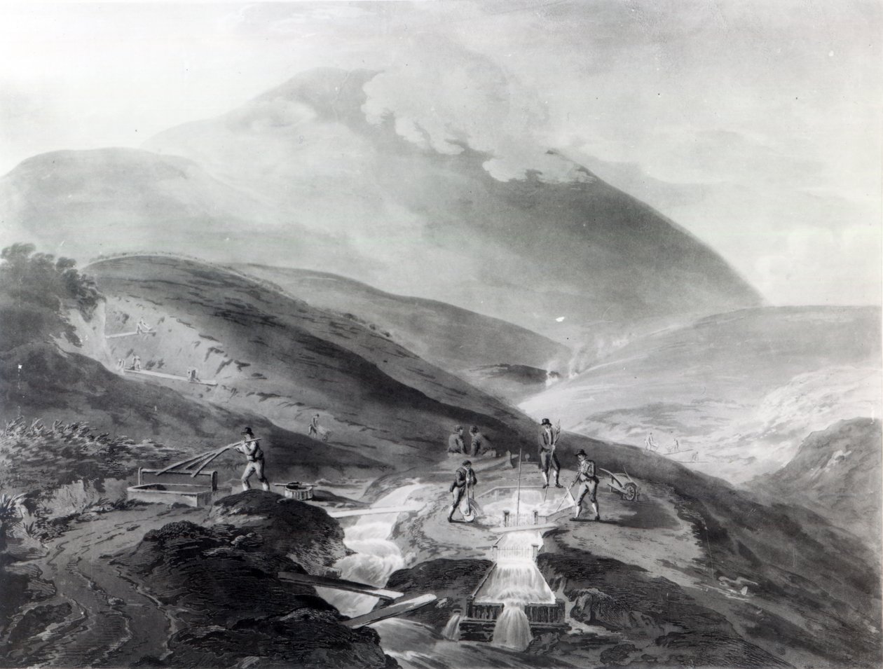 Aranybányák, Wicklow megye, metszette John Bluck, 1804 (aquatinta) alkotó: Thomas Sautelle Roberts