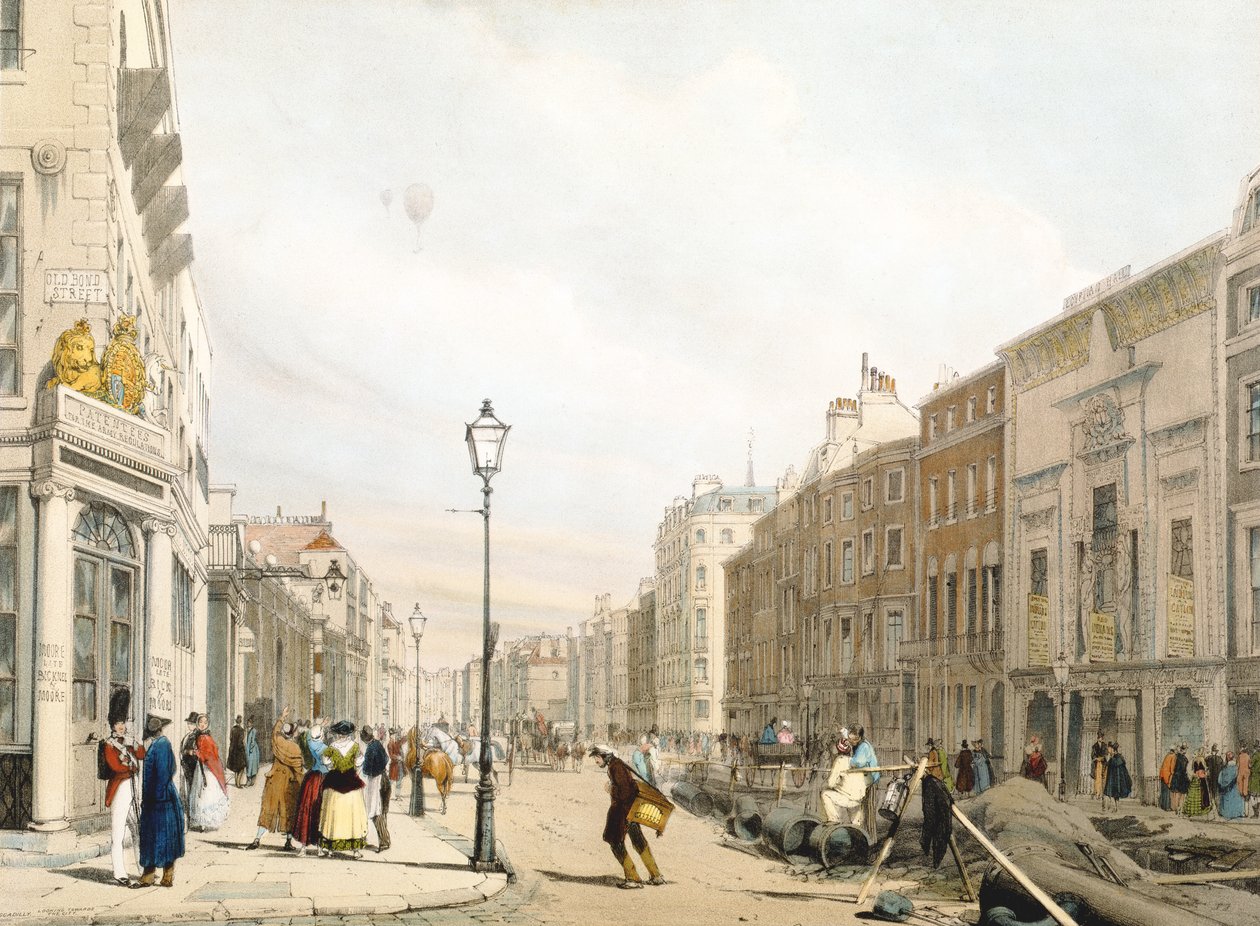 Piccadilly, a város felé nézve, a "London As It Is" című képből, metszet és kiad. a művész, 1842. alkotó: Thomas Shotter Boys