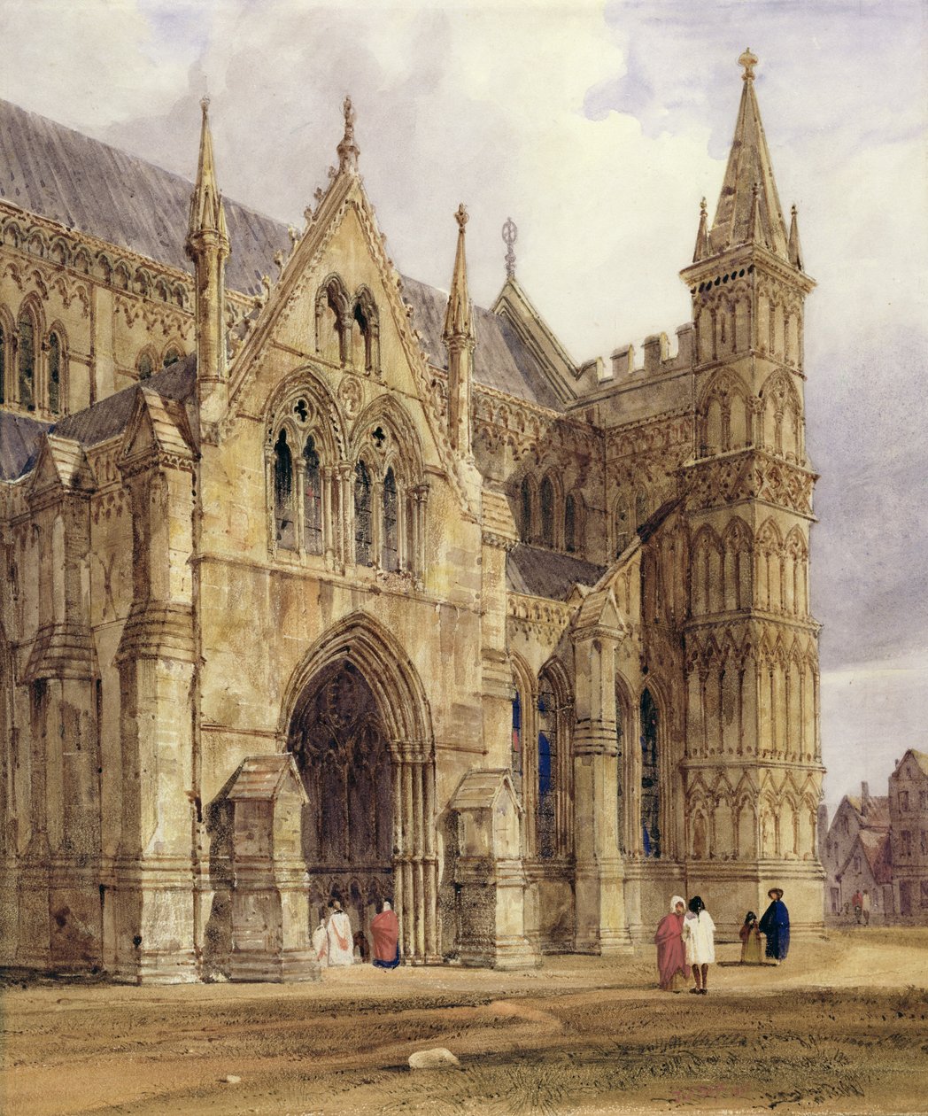 A Salisbury-székesegyház északnyugati tornáca, 1832 (wc, ceruza és barna tinta, ceruza, papír) alkotó: Thomas Shotter Boys