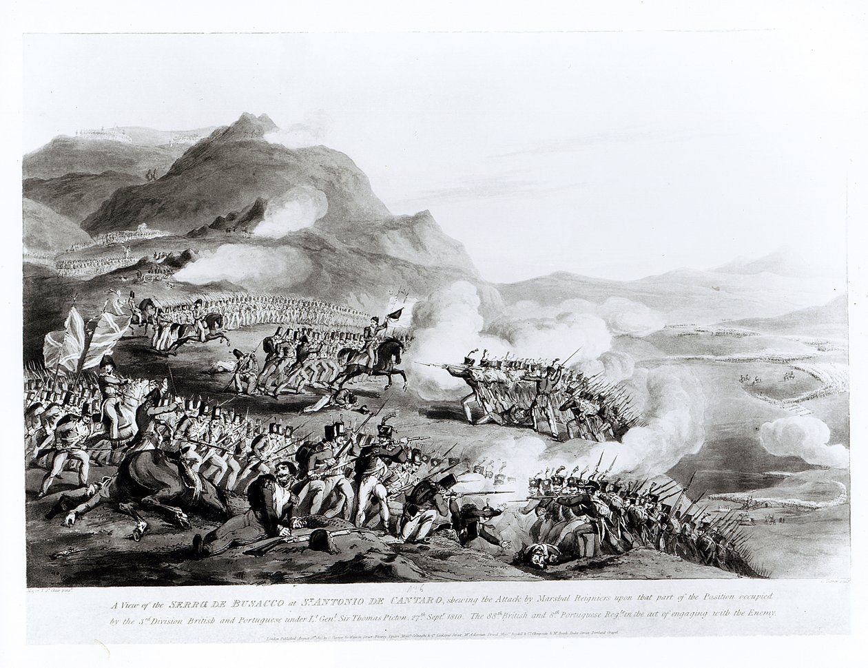 A Serra de Busacco képe San Antonio de Cantarában, amelyen Reigniers marsall támadását mutatja a brit és portugál haderő Sir Thomas Picton altábornagy vezetésével, 1810. szeptember 27., metszet alkotó: Thomas Staunton St. Clair
