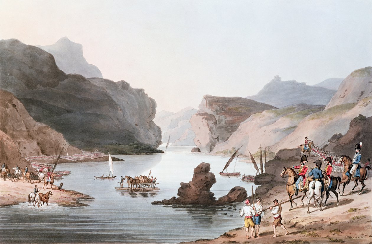 A Tejo-hágó Vila Velha-nál az Alentejoba, 1811. május 20., metszet C. Turner alkotó: Thomas Staunton St. Clair