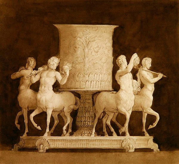 Ezüst kehely tervezése (szépia tinta papíron) alkotó: Thomas Stothard